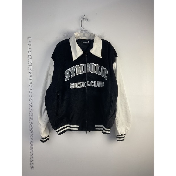 SBLS Black White Mens Varsity Jacket Size L - Picture 1 of 5